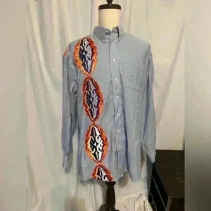 Michigan Avenue Men’s 2XL Long Sleeve Button Down. Tribal Design Shirt. Blue